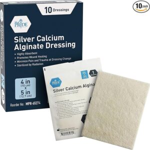 MED PRIDE Silver Calcium Alginate Wound Dressing, 10-Pack | Highly Absorbent, Nonstick, Seaweed, Easy Removal (4'' x 5'' Silver)