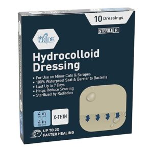 MED PRIDE Hydrocolloid Dressings and Bandages, Highly Absorbent, Water-Resistant, Comfortable, Multi-Day Use (4'' x 4'' 10 X-Thin)
