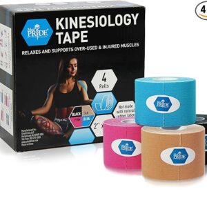 MED PRIDE Latex Free Kinesiology Tape Pack, 4 Uncut Rolls (2in X 16.4ft) Therapeutic Sports Tape for Knee Pain Muscle Support