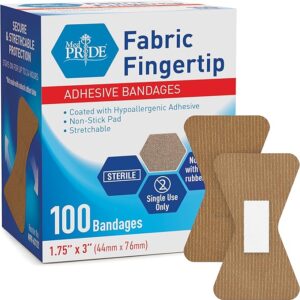 MED PRIDE Sterile Fingertip Fabric Bandages 1.75in X 3in Hypoallergenic Adhesive Latex-Free 100 Count